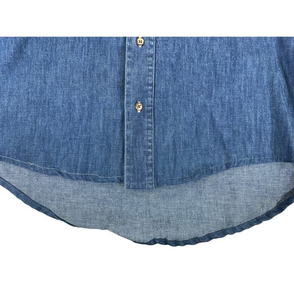 Tango Max Rabb Button Up Shirt Size Large Denim 100% Cotton Elbow Patch READ - Picture 8 of 12